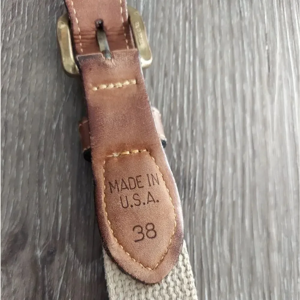 Zeppelin USA Made Leather on Canvas Fishing Hook Belt Solid Brass Buckle 38